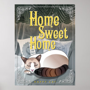 Póster Hogar dulce hogar - Gato feliz