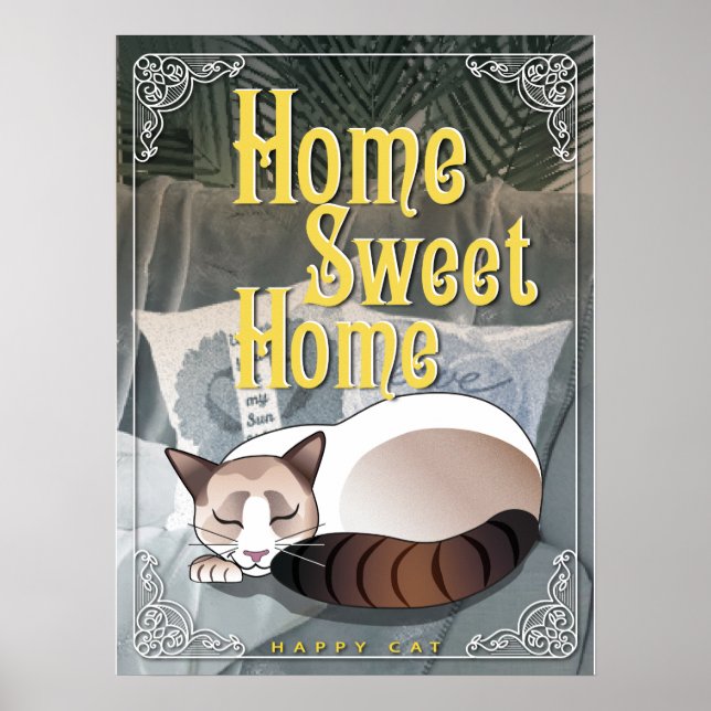Póster Hogar dulce hogar - Gato feliz (Frente)