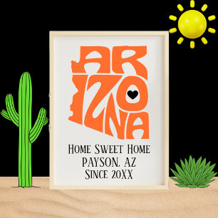 Póster Hogar dulce Payson Naranja Arizona Mapa estatal