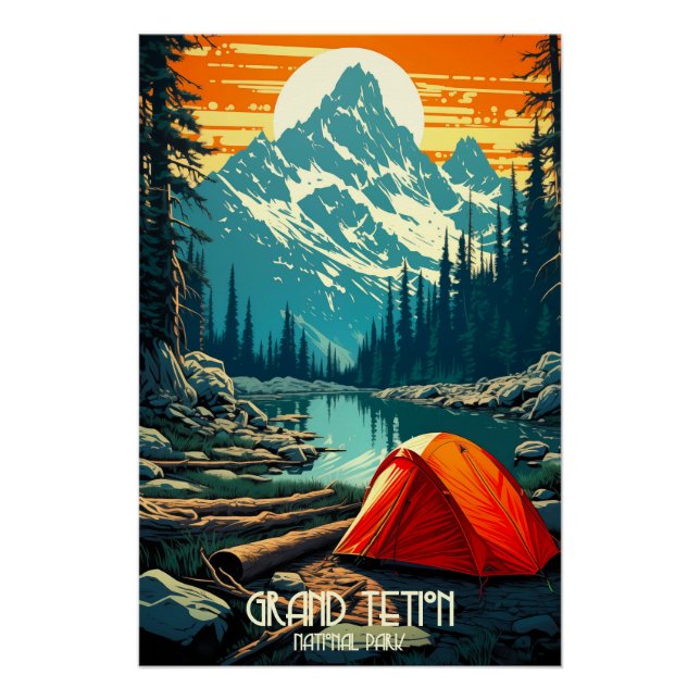 Póster Hogar entre los gigantes | Gran Teton Camping (Anverso)