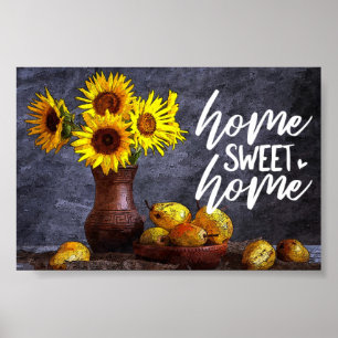 Póster Hogar floral amarillo dulce hogar