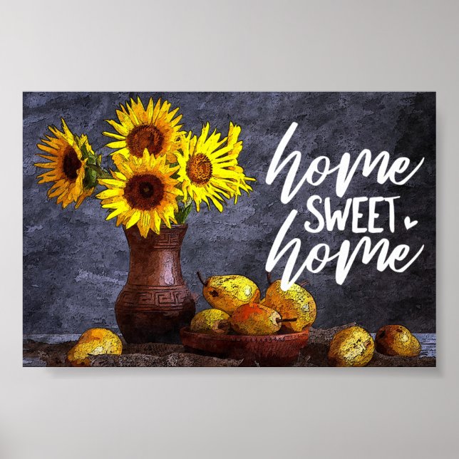 Póster Hogar floral amarillo dulce hogar (Frente)