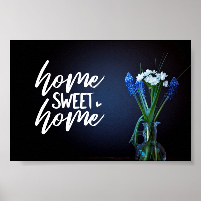 Póster Hogar floral azul y blanco dulce hogar (Frente)