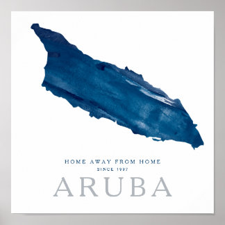 Póster Hogar lejos de casa Mapa azul de la isla Aruba