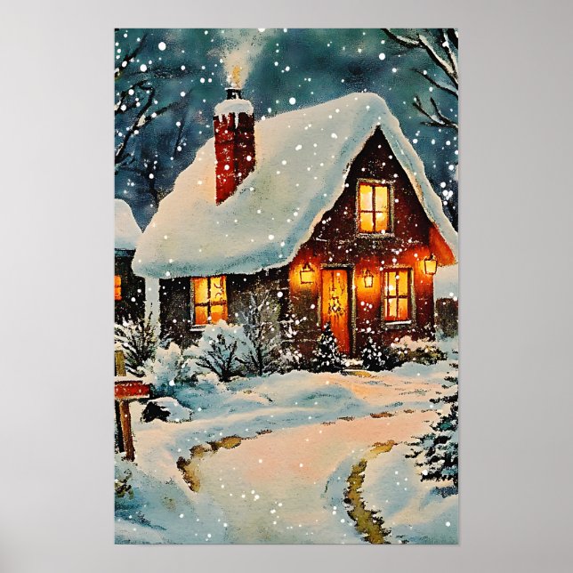Póster Hogar Navideño Vintage Nostálgico (Frente)