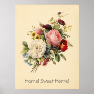Póster Hogar, poster de flores añejas del hogar dulce