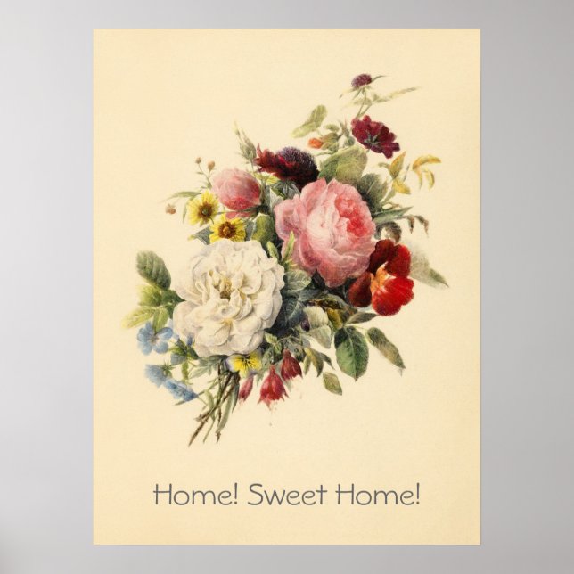 Póster Hogar, poster de flores añejas del hogar dulce (Frente)