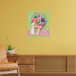 Póster Hogar Sweet Home Adorable Watercolor Bunnis