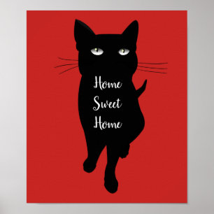 Póster Hogar Sweet Home cita Black cat feline kitty
