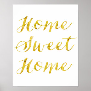 Póster Hogar Sweet Home Quote Gold Faux Purpurina Metalli