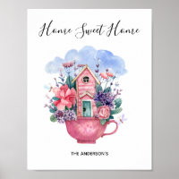 Hogar Sweet Home Watercolor Tea Tea Cup rosa
