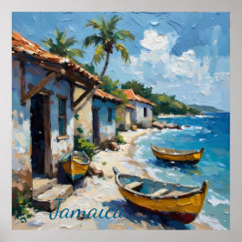 Póster hogares jamaiquinos junto a la orilla del mar