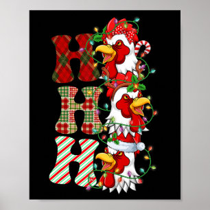 Póster Hohoho Chickens Santa Hat Reindeo Feliz Navidad