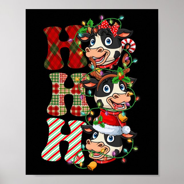 Póster Hohoho Vaca a Santa Claus Gorra reno Merry Christm (Frente)