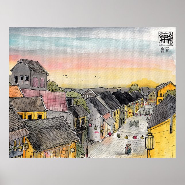Póster Hoi An Cityscape View From Rooftop At Sunset (Frente)