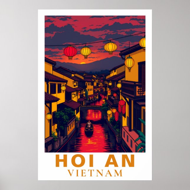 Póster Hoi An Vietnam Vintage Travel Lanterns (Frente)