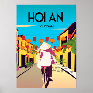 Póster HOi Un pueblo de Vietnam Afiche de viaje Bicicleta