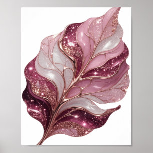 PÓSTER HOJA BLANCA Y ROSA RESPLANDECIENTE CON ESTRELLAS B