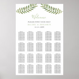 Póster hoja botánica acuarela boda gráfico de asientos