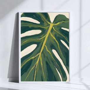 Póster Hoja Botánica Monstera Verde Acuarela