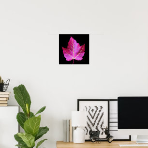 Póster Hoja de Arce de Otoño Roja sobre Floral Negro