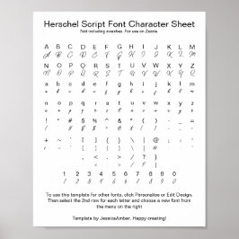 Póster Hoja de caracteres de guión herschel para zazzle