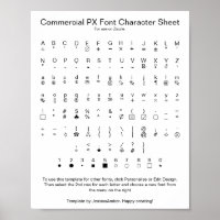 Hoja de caracteres de la fuente Commercial PX para