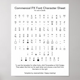 Póster Hoja de caracteres de la fuente Commercial PX para
