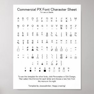 Póster Hoja de caracteres de la fuente Commercial PX para