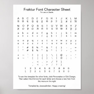 Póster Hoja de caracteres de la fuente Fraktur para Zazzl