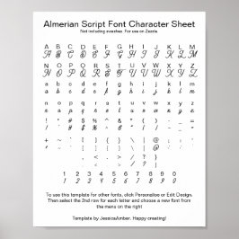 Póster Hoja de caracteres de letra de script almeriano pa