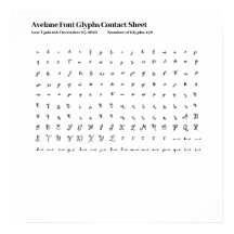 Hoja de contacto de glifos de tipos de letra de Av