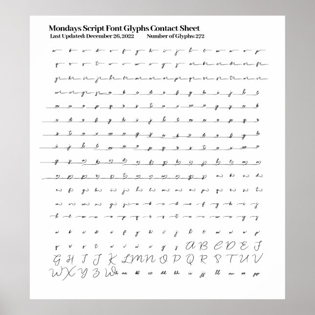 Póster Hoja de contacto de glifos de tipos de letra de sc (Frente)