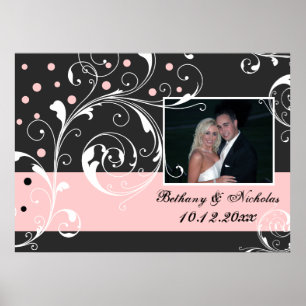Póster Hoja de desplazamiento floral boda rosa pálido neg