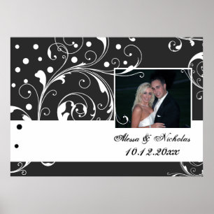 Póster Hoja de desplazamiento floral foto de boda blanco