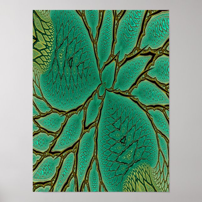 Póster Hoja de Dragón Teal Fractal Abstracto con Enredade (Frente)