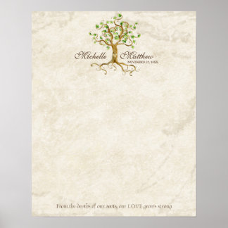 Póster Hoja de firma de Boda de Swirl Tree Roots Antique 