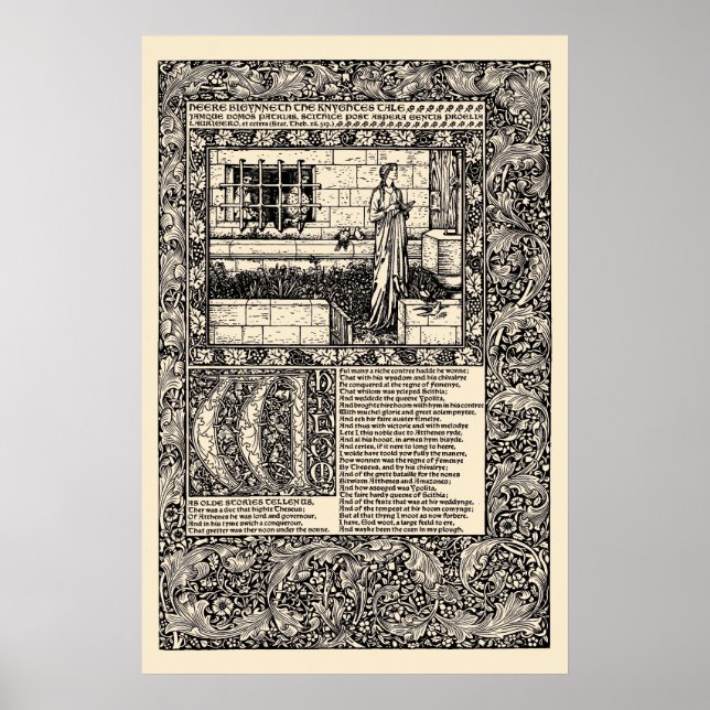 Póster Hoja de libro de Chaucer de la imprenta Kelmscott  (Frente)