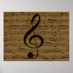 Póster Hoja de Música Clásica de Clave de Sol Musical