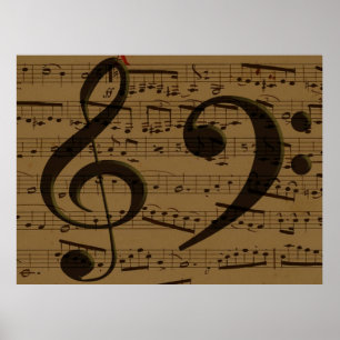 Póster Hoja de Música Clásica de Clave de Sol Musical
