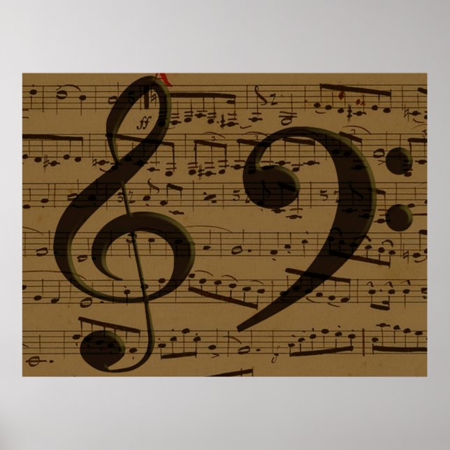 Póster Hoja de Música Clásica de Clave de Sol Musical  (Frente)
