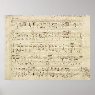 Póster Hoja de música en pergamino manuscrita en tinta