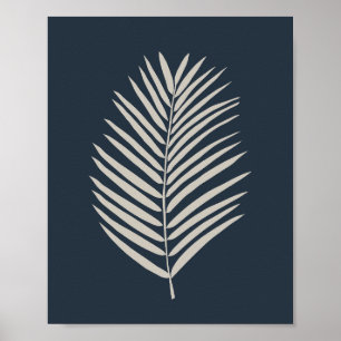 Póster Hoja de Palma Azul Marino y Crema