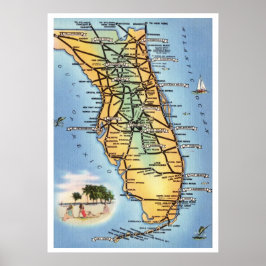 Póster Hoja de Ruta de Florida 20x28
