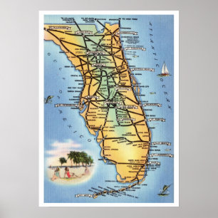 Póster Hoja de Ruta de Florida 20x28