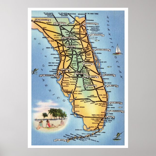 Póster Hoja de Ruta de Florida 20x28 (Frente)