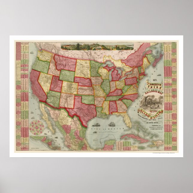 Póster Hoja de ruta de la Unión Americana 1872 (Frente)
