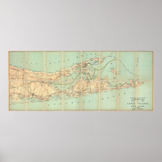 Póster Hoja de ruta de vintage de Long Island (1905) (Frente)