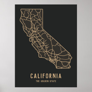 Póster Hoja de ruta del estado de Estados Unidos en Calif
