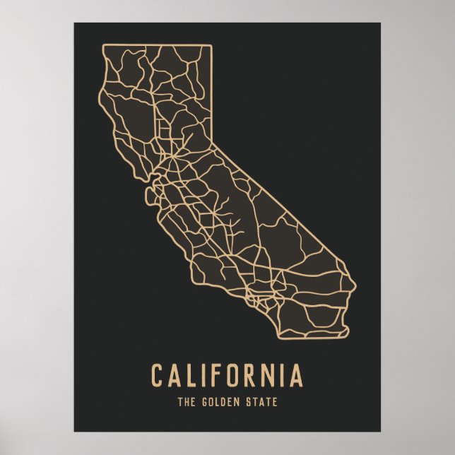 Póster Hoja de ruta del estado de Estados Unidos en Calif (Frente)